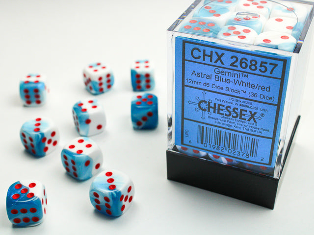 Chessex Gemini Astral Blue-White/red 12mm D6 (36 Dice)