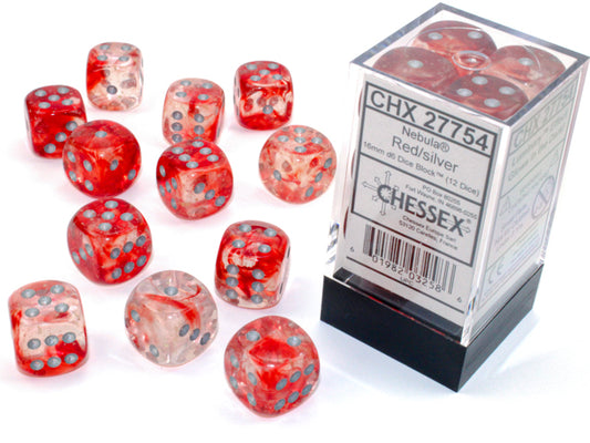 Chessex Nebula Red/Silver 16mm D6 (12 Dice)