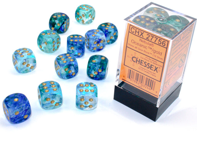 Chessex Nebula Oceanic/gold 16mm D6 (12 Dice)