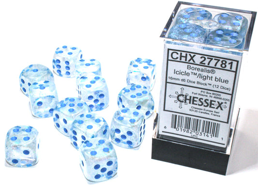 Chessex Borealis Icicle/Light Blue 16mm D6 (12 Dice)