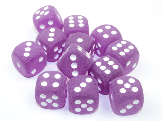 Chessex Frosted Purple/white 16mm D6 (12 Dice)