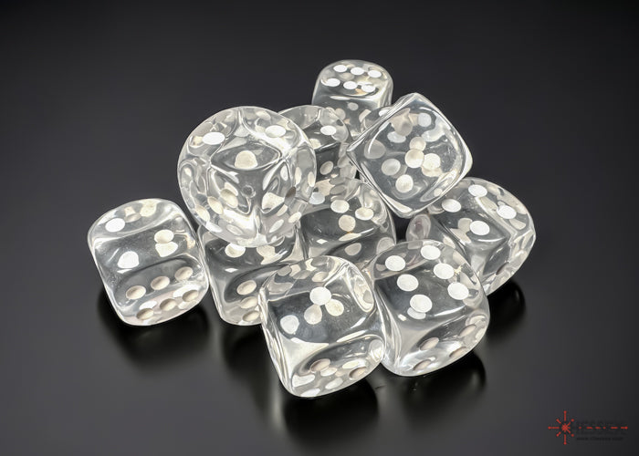 Chessex Translucent Clear/white 16mm D6 (12 Dice)