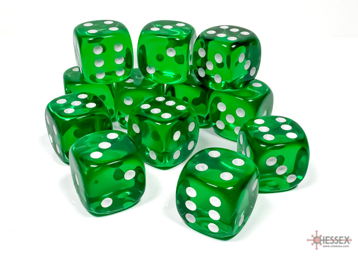 Chessex Translucent Green/white 16mm D6 (12 Dice)