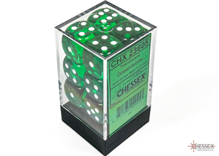 Chessex Translucent Green/white 16mm D6 (12 Dice)