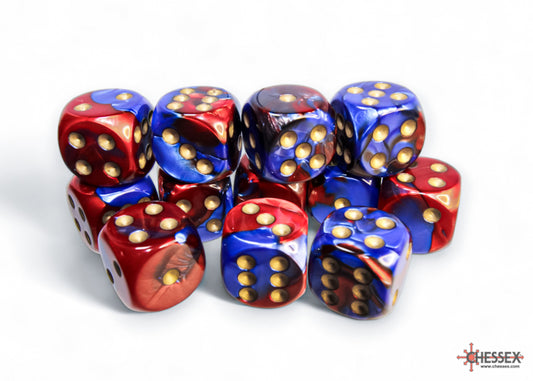 Chessex Gemeni Blue-Red/gold 16mm D6 (12 Dice)