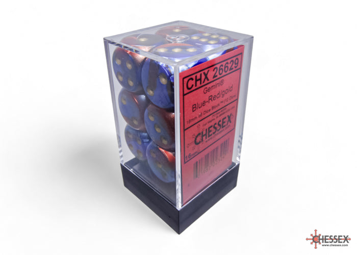 Chessex Gemeni Blue-Red/gold 16mm D6 (12 Dice)