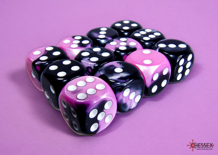 Chessex Gemini Black-Pink/white 16mm D6 (12 Dice)