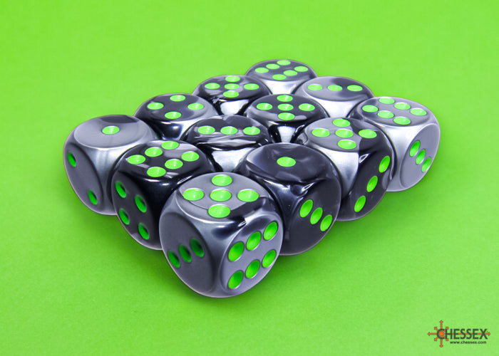 Chessex Gemini Black-Grey/green 16mm D6 (12 Dice)