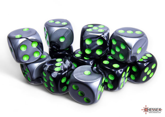 Chessex Gemini Black-Grey/green 16mm D6 (12 Dice)