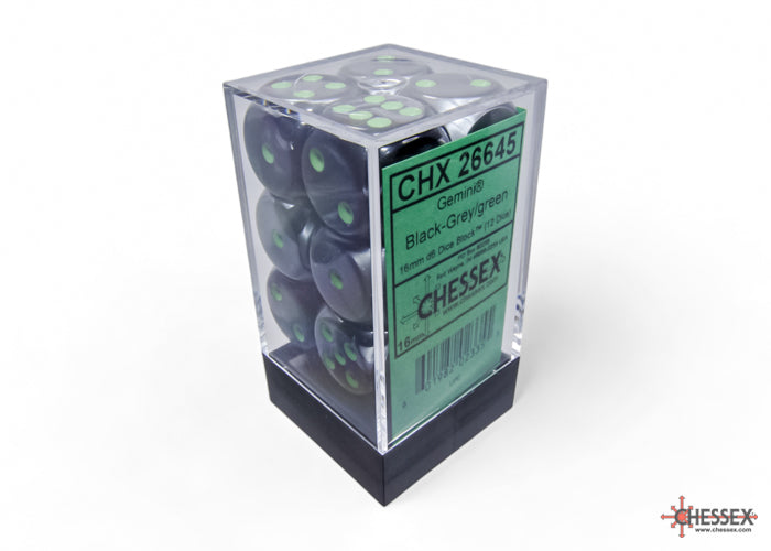 Chessex Gemini Black-Grey/green 16mm D6 (12 Dice)