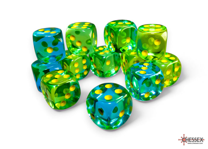 Chessex Gemini Translucent Green-Teal/yellow 16mm D6 (12 Dice)