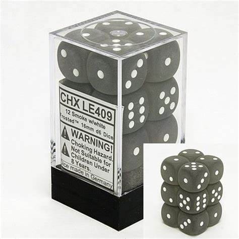 Chessex Frosted Smoke/white 16mm D6 (12 Dice)